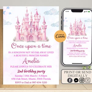 Princess Birthday Invitation, Princess Castle Birthday Invite, Girl Birthday, Princes Birthday Party, Princess Birthday Invitation Template