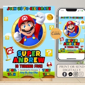 Editable Mario Birthday Invite, Mario Birthday Invitation, Mario Birthday Party Theme Card, Kids Birthday Invitation, Mario birthday party