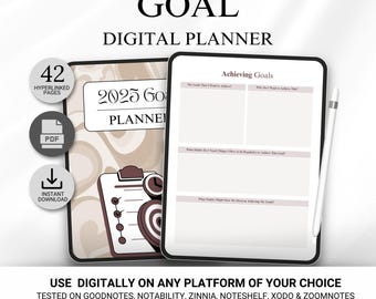 Digital Goal Planner, 2025 Goals Tracker, GoodNotes Planner, SMART Goals, Monthly Habits Reflections, Productivity Planner, Vision Board