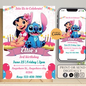 Editable Stitch and Angel Birthday Invitation, stitch Birthday Invitation, Stitch and Angel Girl Invite, Stitch Birthday Party Invitation