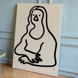 Altered Mona Lisa Giaconda Minimalist Art Print, Funny Mona Lisa Wall Art, Hand Drawn Line Art, Abstract Living Room Decor