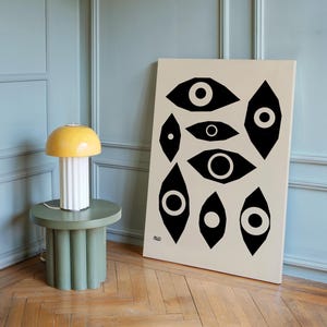 Eyes, Black and White Boho Poster, Abstract Art Print, Minimalist Wall Art, Retro Wall Art, Original Art, Modern Home Decor, MidMod Prints