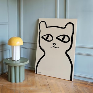 Lustiger Katzendruck, Katzenlinie Kunst, Abstrakter Katzendruck, Retro-Wanddekor, niedliche Katzenillustration, Boho-Wandkunst, minimalistische Wandkunst, weiße Katze