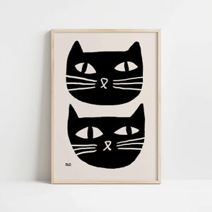 Black Cats Print, Bold Cat Art, Abstract Cat Print, Minimalist Wall Decor, Cute Cat Drawing, Modern Wall Art, Minimalist Home Decor