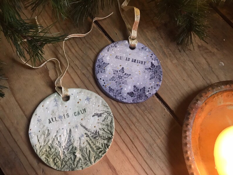 All is Calm All is Bright Clay Mindfulness Christmas Ornaments image 1