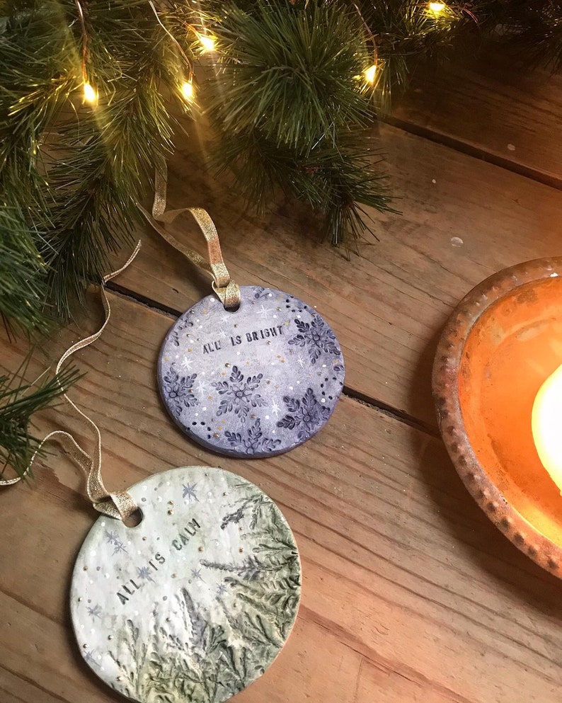 All is Calm All is Bright Clay Mindfulness Christmas Ornaments image 2