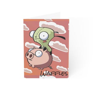 Grillige wenskaarten met Gir varkenswafels, leuke kaarten voor kinderen, verjaardagswensen, uniek briefpapier, schattige dierenkaarten