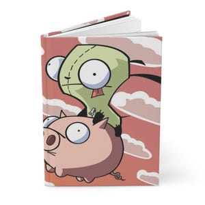 Diario de tapa dura con una niña y un cerdo, ideal para tomar notas, regalo para niños y adolescentes, diario para amantes de los dibujos animados, Invasor Zim.