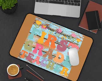 Floral Teacher Desk Mat: Colorful Classroom Decor, Personalized Desk Pad