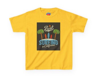 California Surfing Kids Cotton Tee, Summer T-Shirt, Beach Outfit, Vacation Gift, Summer vibes Clothing