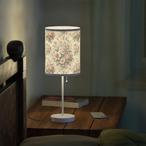 Vintage Floral Table Lamp, Boho Home Decor, Bedroom Lighting, Rustic Interior, Gift for Her, Wedding Decoration