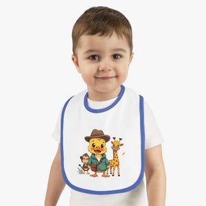 Animal-Themed Baby Bib with Contrast Trim, Cute Gift for New Parents, Toddler Feeding, Baby Shower, Safari Theme