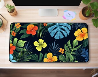 Cretaceous Desk Mat | Tropical Floral Mouse Pad | Botanical Neoprene Desk Pad | Non-Slip Large Mouse Pad | Nature Decor Gift Idea