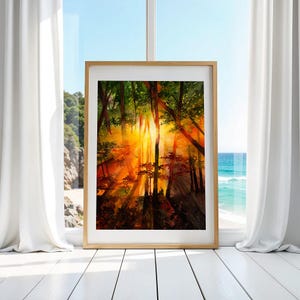 Foresta autunnale 2, stampa ad acquerello, tramonto, ristampa, arte murale, natura, flora, piante, decorazione d'interni, poster, artigianato, arte