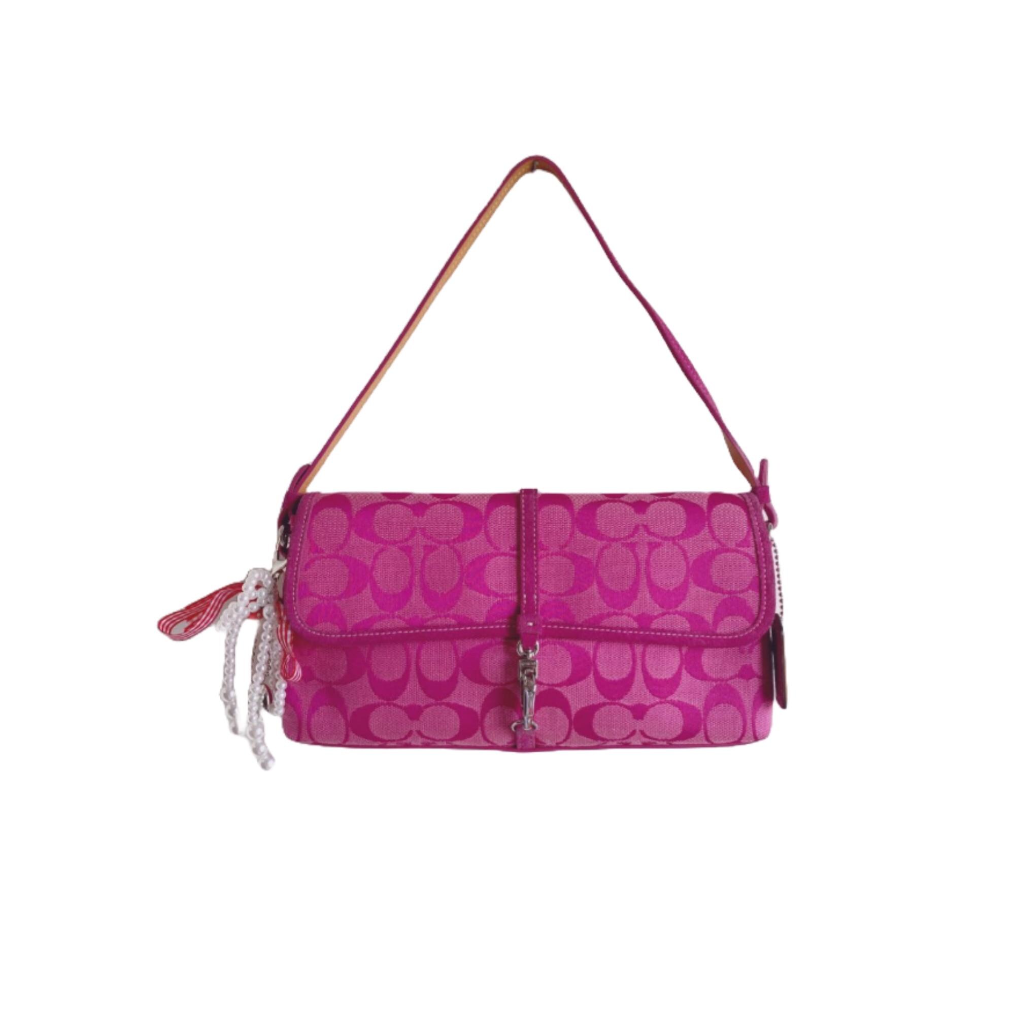 Coach Y2K Pink Signature Hamptons Monogram Shoulder Bag With Clip 