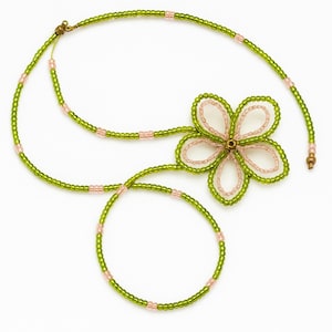 Handmade Beaded Flower Choker Summer Necklace Green Pink Seed Beads Statement Fairycore Boho Y2K Jewelry Aesthetic Neck Accessory
