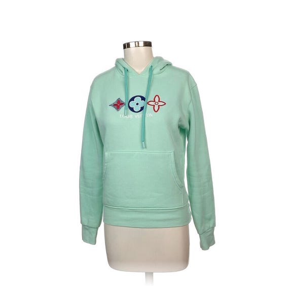 Louis Vuitton, LOUIS VUITTON Vintage Y2K Hoodie: Mint Green Cotton, Embroidered Logo