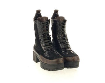 Louis Vuitton Vintage Mens Damier Heel Leather Boots Size 5 1/2 LOUIS VUITTON Black Leather Oberkampf Damier Ebene Men main image 3