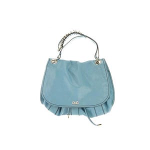 Y2K Dolce & Gabbana Blue Leather Shoulder Bag With Chain Handle And Leopard Print Interior Vintage Designer Purse