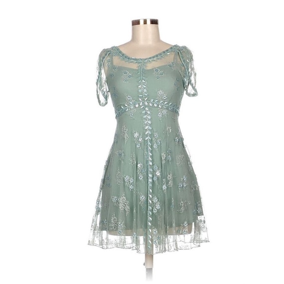 green emerald velvet dress Sleeveless Embroidered Babydoll Short Fancy Prom Dress Bahama Blue / XLarge main image 0