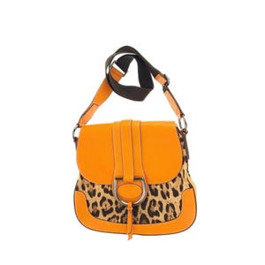Dolce & Gabbana Vintage Y2K Leopard Print Orange Leather Shoulder Bag Adjustable Strap