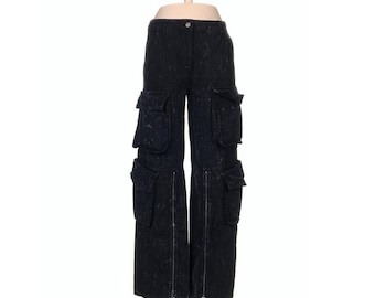 Vintage Y2K Black Cotton Cargo Pants: Wide Leg Utility Trousers