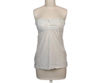 Blusa vintage de algodón blanco sin tirantes con detalle de botones y palabra de honor