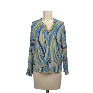 Emilio Pucci Vintage Multicolor Long Sleeve Silk Blouse With Geometric Pattern Button Front Top Y2K Designer Shirt