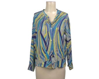 Blusa de seda vintage EMILIO PUCCI: Estampado geométrico Y2K, hecha en Italia