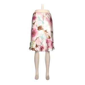 Floral Pink Midi Skirt Elegant Summer Satin Skirt Lightweight Feminine Flowery Skirt Soft Fabric Size Medium