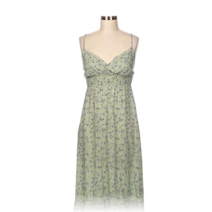 Vintage Y2K Green Floral Spaghetti Strap Midi Dress Cottagecore Summer Sleeveless Sundress