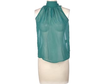 Top halter transparente verde azulado: blusa sin mangas con lazo en la espalda Y2K