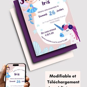 Modello di invito di compleanno a tema unicorno per ragazze, personalizzabile, Canva