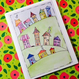 Bienvenue sur la carte du quartier, nouveau voisin carte eau couleur quartier réalisé sur papier cartonné recyclé, est livré avec enveloppe et sceau