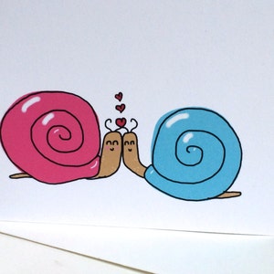 Escargot Saint Valentin, carte d'anniversaire d'escargot, griffonnage d'escargot, fabriqué sur du papier recyclé, livré avec enveloppe et sceau