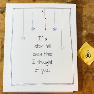 Te amo tarjeta, Si una estrella cayó cada vez que pensé en ti, el cielo estaría vacío, tarjeta de amor garabato, hecho en papel reciclado, viene con env