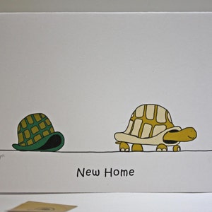 Nueva casa tortuga tarjeta de dibujo, puede ser utilizado como nos hemos movido el aviso, viene con sobre y sello, hecho en papel reciclado