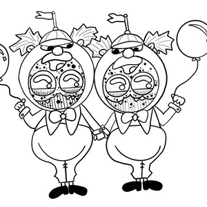 ausdruckbare, herunterladbare Malseite Wobblins Monster Art Tweedledee und Tweedledum