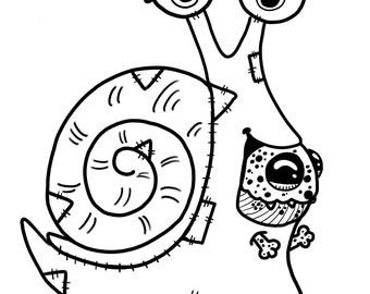 printable, downloadable Coloring Page Wobblins Monster Snail