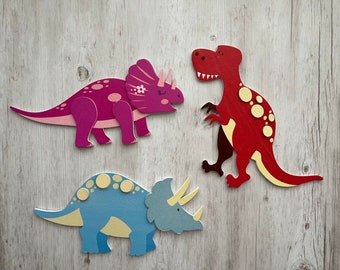 Dinosaur Magnet Set made of wood, T Rex magnet, triceratops magnets, handmade