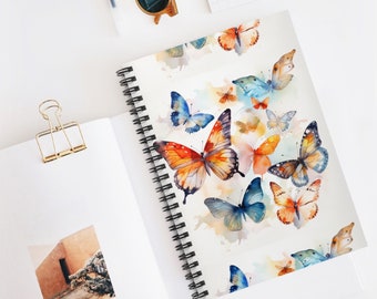 Kleurrijke aquarel vlinders spiraal notebook, vlinder dagboek, vlinder school aanbod