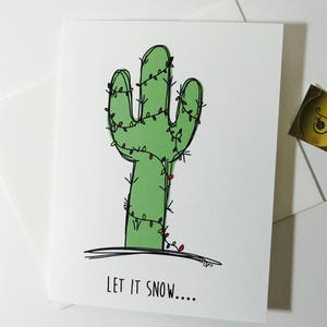 Arizona kerstkaart Set van vier, Cactus Doodle kerstkaarten, maakte op gerecycleerd papier, kaart pack wordt geleverd met envelop en zegel