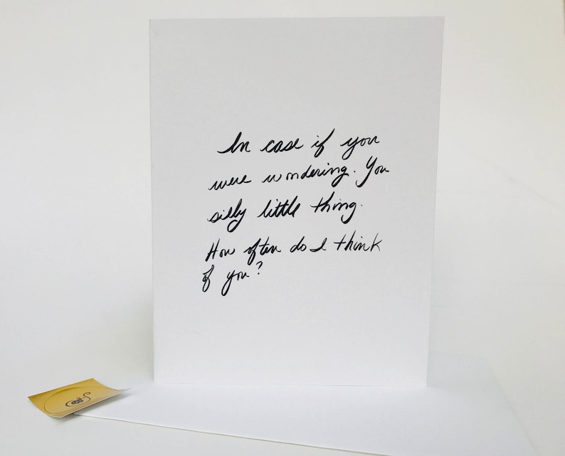anniversary Valentines Day recycled I love you card How often do I think of you? How often do I breathe with envelope and seal Love Card