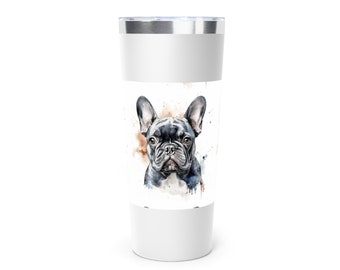 Bicchiere termico Frenchie Watercolor, bicchiere Bulldog francese, 20 oz, lavabile in lavastoviglie, acciaio inossidabile, tazza