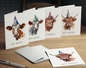 Cow Birthday Cards set of 5, Cow Birthday Cards pack, Cow Birthday Card, Highland Cow art