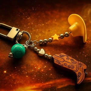 Cowboy Hat and Boot Keychain – Western Bag Charm with Turquoise Bead – Custom Color Hat – Country Gift for Her – Handmade Cowgirl Accessory