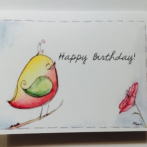 Uccello biglietto d'auguri, buon compleanno, Sparrow, estroso carta acquerello, acquerello realizzato su carta riciclata, è dotato di busta e guarnizione