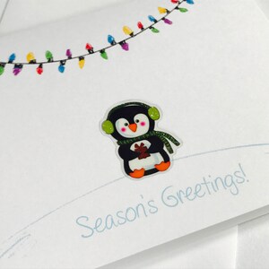 Pinguïn kerstkaarten, Penguin kaart ingesteld, maakte op gerecycleerd papier, voorzien van enveloppen en zeehonden