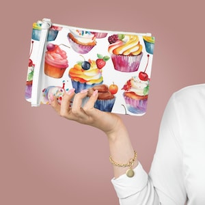 Cupcake Clutch Bag, Cupcake Art, Cupcake Watercolor, Cupcake makeup bag, cupcake clutch