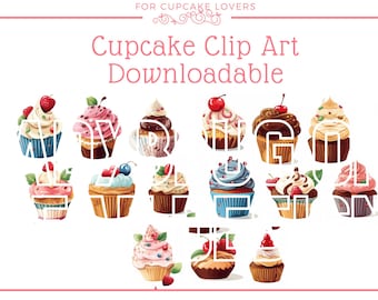 Cupcake Clip Art Set, cupcake downloadable, cupcake printable - 15 Digital mages